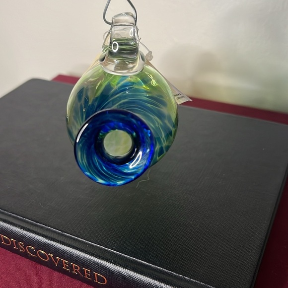 Loretta Eby NWT Handblown Hot Glass Blue and Green Marble LOVE Bud Vase Signed - Picture 6 of 10
